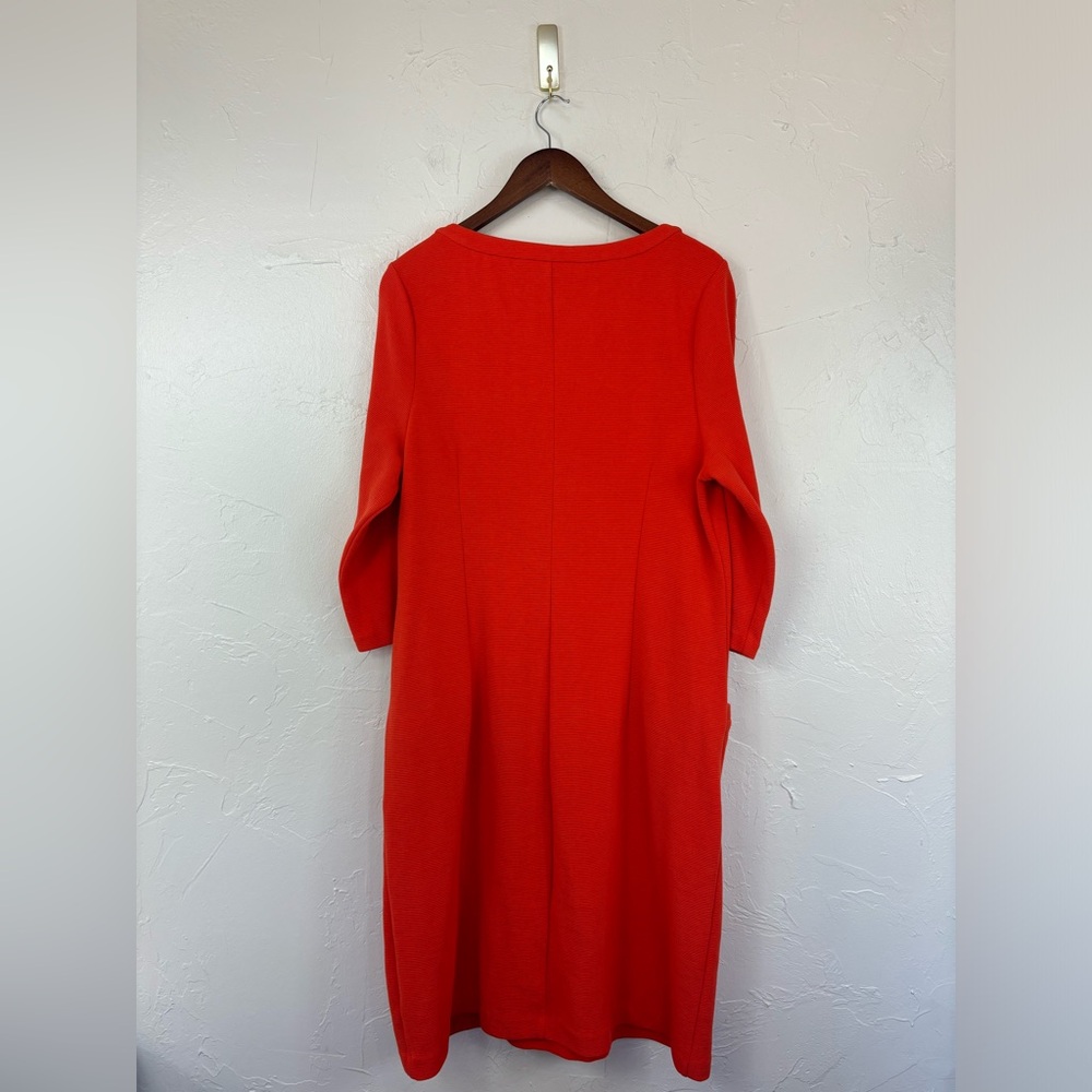 BODEN Ribbed Knit Red Orange Shift Dress‎ Knee Length 3/4 Long Sleeve Office 16L - Picture 7 of 11